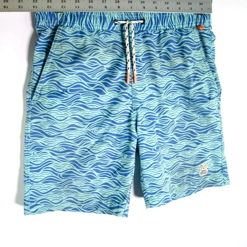 Psycho Bunny Short Size 14-16 Blue Hale Swim Trunk Lined Drawstring Waist